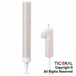 SET BENGALA Y VELA NUMERAL NUMERO 1 CON GIBRE BLANCO